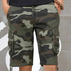 Men's Cargo Shorts Camo Shorts Shorts Hiking Shorts Print Leg Drawstring 6 Pocket Camouflage Comfort Outdoor Daily Going out Fashion Streetwear Black Blue