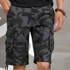 Men's Cargo Shorts Camo Shorts Shorts Hiking Shorts Print Leg Drawstring 6 Pocket Camouflage Comfort Outdoor Daily Going out Fashion Streetwear Black Blue
