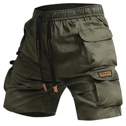 Men's Cargo Shorts Camping Shorts Camo Shorts Hiking Shorts Elastic Waist Straight Leg 6 Pocket Plain Camouflage Moisture Wicking Wearable Knee Length Outdoor Casual Daily Fashion Streetwear Black