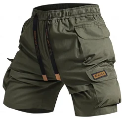 Men's Cargo Shorts Camping Shorts Camo Shorts Hiking Shorts Elastic Waist Straight Leg 6 Pocket Plain Camouflage Moisture Wicking Wearable Knee Length Outdoor Casual Daily Fashion Streetwear Black