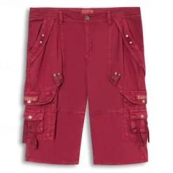 Men's Cargo Shorts Capri Pants Shorts Hiking Shorts Leg Drawstring 6 Pocket Plain Comfort Outdoor Casual Daily Vacation Fashion Wine Army Green