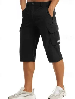 Men's Cargo Shorts Capri Pants Workout Shorts Hiking Shorts Going out Weekend Breathable Quick Dry Buttons Multiple Pockets Straight Leg Plain Knee Length Gymnatics Activewear Black Blue