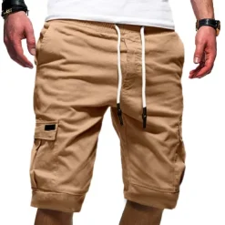 Men's Cargo Shorts Hiking Shorts Drawstring Multi Pocket Elastic Drawstring Design Plain Knee Length Daily Wear Weekend Streetwear Basic Casual Black White Micro-elastic