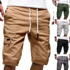 Men's Cargo Shorts Hiking Shorts Drawstring Multi Pocket Elastic Drawstring Design Plain Knee Length Daily Wear Weekend Streetwear Basic Casual Black White Micro-elastic