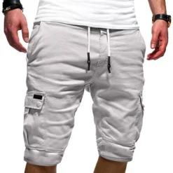 Men's Cargo Shorts Hiking Shorts Drawstring Multi Pocket Elastic Drawstring Design Plain Knee Length Daily Wear Weekend Streetwear Basic Casual Black White Micro-elastic
