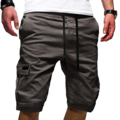 Men's Cargo Shorts Hiking Shorts Drawstring Multi Pocket Elastic Drawstring Design Plain Knee Length Daily Wear Weekend Streetwear Basic Casual Black White Micro-elastic