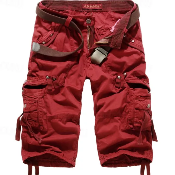 Men's Cargo Shorts Hiking Shorts Multi Pocket Plain Calf-Length Daily Basic Slim Wine Red Black