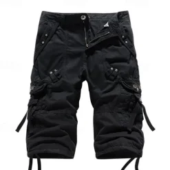 Men's Cargo Shorts Hiking Shorts Multi Pocket Plain Calf-Length Daily Basic Slim Wine Red Black