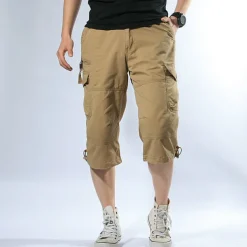 Men's Cargo Shorts Hiking Shorts Multi Pocket Plain Comfort Outdoor Calf-Length Cotton Cargo Shorts ArmyGreen Black Micro-elastic