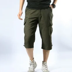 Men's Cargo Shorts Hiking Shorts Multi Pocket Plain Comfort Outdoor Calf-Length Cotton Cargo Shorts ArmyGreen Black Micro-elastic