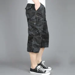 Men's Cargo Shorts Hiking Shorts Multi Pocket Plain Comfort Outdoor Calf-Length Cotton Cargo Shorts ArmyGreen Black Micro-elastic