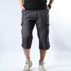 Men's Cargo Shorts Hiking Shorts Multi Pocket Plain Comfort Outdoor Calf-Length Cotton Cargo Shorts ArmyGreen Black Micro-elastic