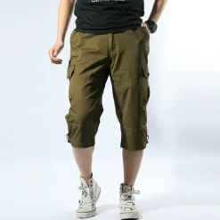 Men's Cargo Shorts Hiking Shorts Multi Pocket Plain Comfort Outdoor Calf-Length Cotton Cargo Shorts ArmyGreen Black Micro-elastic
