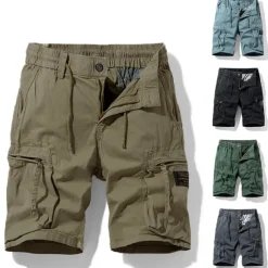 Men's Cargo Shorts Hiking Shorts Elastic Waist Multi Pocket Multiple Pockets Plain Comfort Breathable Knee Length Casual Daily Fashion Streetwear ArmyGreen Black