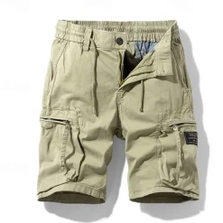 Men's Cargo Shorts Hiking Shorts Elastic Waist Multi Pocket Multiple Pockets Plain Comfort Breathable Knee Length Casual Daily Fashion Streetwear ArmyGreen Black