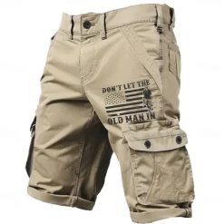 Men's Cargo Shorts Multiple Pockets Old Man Letter Printed Outdoor Short Sports Classic Micro-elastic Shorts