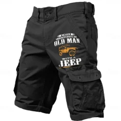 Men's Cargo Shorts Multiple Pockets Old Man Letter Printed Outdoor Short Sports Outdoor Classic Micro-elastic Shorts