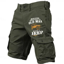 Men's Cargo Shorts Multiple Pockets Old Man Letter Printed Outdoor Short Sports Outdoor Classic Micro-elastic Shorts