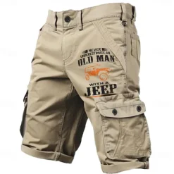 Men's Cargo Shorts Multiple Pockets Old Man Letter Printed Outdoor Short Sports Outdoor Classic Micro-elastic Shorts