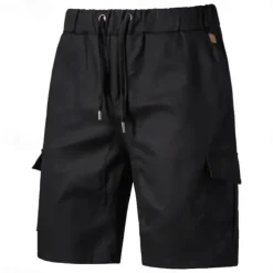 Men's Cargo Shorts Shorts Bermuda shorts Drawstring Multi Pocket Plain Outdoor Sports Knee Length Outdoor Daily Fashion Casual Slim Black Navy Blue Inelastic
