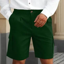 Men's Cargo Shorts Shorts Summer Shorts Ruched Multi Pocket Flap Pocket Plain Comfort Wearable Knee Length Outdoor Sport Daily Fashion Casual Black Navy Blue Micro-elastic