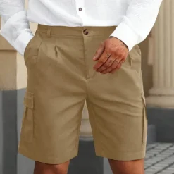 Men's Cargo Shorts Shorts Summer Shorts Ruched Multi Pocket Flap Pocket Plain Comfort Wearable Knee Length Outdoor Sport Daily Fashion Casual Black Navy Blue Micro-elastic