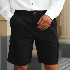 Men's Cargo Shorts Shorts Summer Shorts Ruched Multi Pocket Flap Pocket Plain Comfort Wearable Knee Length Outdoor Sport Daily Fashion Casual Black Navy Blue Micro-elastic