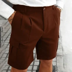 Men's Cargo Shorts Shorts Summer Shorts Ruched Multi Pocket Flap Pocket Plain Comfort Wearable Knee Length Outdoor Sport Daily Fashion Casual Black Navy Blue Micro-elastic