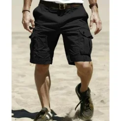 Men's Cargo Shorts Shorts Bermuda shorts Multi Pocket Straight Leg Solid Colored Wearable Outdoor Knee Length Outdoor Casual Beach Classic Black Khaki High Waist Inelastic