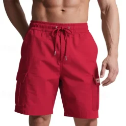 Men's Cargo Shorts Shorts Summer Shorts Drawstring Elastic Waist Multi Pocket Plain Comfort Wearable Knee Length Outdoor Sport Daily Fashion Casual Black Yellow