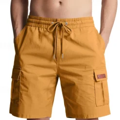 Men's Cargo Shorts Shorts Summer Shorts Drawstring Elastic Waist Multi Pocket Plain Comfort Wearable Knee Length Outdoor Sport Daily Fashion Casual Black Yellow