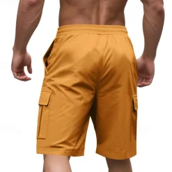 Men's Cargo Shorts Shorts Summer Shorts Drawstring Elastic Waist Multi Pocket Plain Comfort Wearable Knee Length Outdoor Sport Daily Fashion Casual Black Yellow