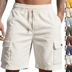 Men's Cargo Shorts Shorts Summer Shorts Drawstring Elastic Waist Multi Pocket Plain Comfort Wearable Knee Length Outdoor Sport Daily Fashion Casual Black White