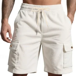 Men's Cargo Shorts Shorts Summer Shorts Drawstring Elastic Waist Multi Pocket Plain Comfort Wearable Knee Length Outdoor Sport Daily Fashion Casual Black White