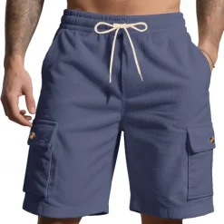 Men's Cargo Shorts Shorts Summer Shorts Drawstring Elastic Waist Multi Pocket Plain Comfort Wearable Knee Length Outdoor Sport Daily Fashion Casual Black White