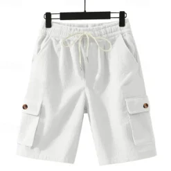 Men's Cargo Shorts Shorts Summer Shorts Drawstring Elastic Waist Multi Pocket Plain Comfort Wearable Knee Length Outdoor Sport Daily Fashion Casual Black White