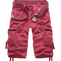 Men's Cargo Shorts Shorts Capri Pants Hiking Shorts Leg Drawstring 6 Pocket Plain Comfort Outdoor Daily Going out Fashion Streetwear Wine Army Green