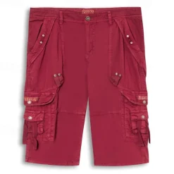 Men's Cargo Shorts Shorts Capri Pants Hiking Shorts Leg Drawstring 6 Pocket Plain Comfort Outdoor Daily Going out Fashion Streetwear Wine Army Green