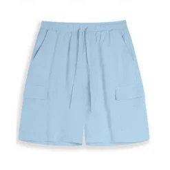 Men's Cargo Shorts Shorts Linen Shorts Summer Shorts Beach Shorts Drawstring Elastic Waist Multi Pocket Plain Knee Length Outdoor Casual Daily Vacation Casual Black White Inelastic