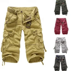 Men's Cargo Shorts Shorts Capri Pants Multi Pocket Straight Leg Solid Colored Comfort Wearable Calf-Length Outdoor Daily Sports Stylish Yellow Army Green