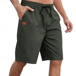 Men's Cargo Shorts Shorts Summer Shorts Work Shorts Drawstring Elastic Waist Plain Comfort Wearable Knee Length Outdoor Sport Daily Fashion Casual Black White