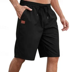 Men's Cargo Shorts Shorts Summer Shorts Work Shorts Drawstring Elastic Waist Plain Comfort Wearable Knee Length Outdoor Sport Daily Fashion Casual Black White