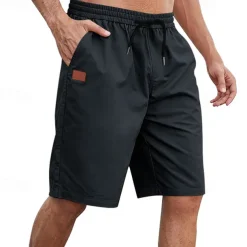 Men's Cargo Shorts Shorts Summer Shorts Work Shorts Drawstring Elastic Waist Plain Comfort Wearable Knee Length Outdoor Sport Daily Fashion Casual Black White