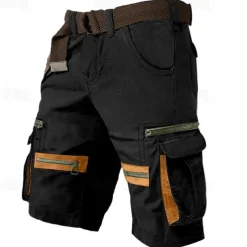 Men's Cargo Shorts Shorts Casual Shorts Multi Pocket Straight Leg Fake Zipper Pocket Plain Comfort Knee Length Casual Daily Holiday Fashion Streetwear Black Green Micro-elastic