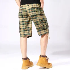 Men's Cargo Shorts Shorts Work Shorts Hiking Shorts Buttons Multi Pocket Plaid Wearable Knee Length Outdoor Daily Camping & Hiking Fashion Classic Green Khaki