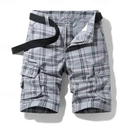 Men's Cargo Shorts Shorts Hiking Shorts Straight Pocket Plaid Comfort Breathable Short Sports Outdoor Daily Going out Stylish Classic Style Black Blue