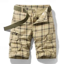 Men's Cargo Shorts Shorts Hiking Shorts Straight Pocket Plaid Comfort Breathable Short Sports Outdoor Daily Going out Stylish Classic Style Black Blue