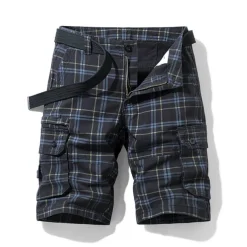 Men's Cargo Shorts Shorts Hiking Shorts Straight Pocket Plaid Comfort Breathable Short Sports Outdoor Daily Going out Stylish Classic Style Black Blue