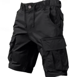 Men's Cargo Shorts Shorts Drawstring Elastic Waist Multi Pocket Plain Comfort Knee Length Outdoor Daily Going out Fashion Streetwear Black Green Micro-elastic