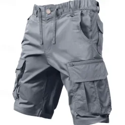 Men's Cargo Shorts Shorts Drawstring Elastic Waist Multi Pocket Plain Comfort Knee Length Outdoor Daily Going out Fashion Streetwear Black Green Micro-elastic